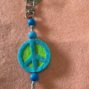 Hand Crafted Blue and Green Peace Sign Phone Case Charm